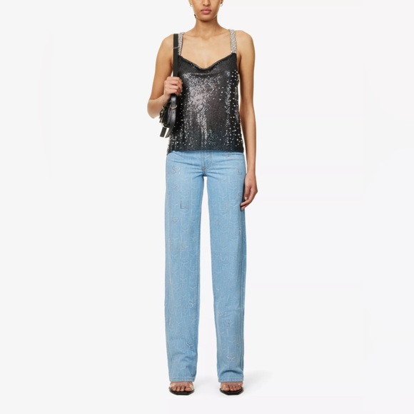 LUDOVIC DE SAINT SERNIN Straight-leg mid-rise rhinestone-embellished jeans